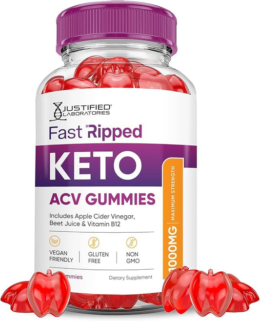 Fast Ripped Keto ACV Gummies Advanced Formula 1000MG Fast Ripped Keto Gummies Apple Cider Vinegar Formulated with Pomegranate Beet Juice Powder B12 Vegan Non GMO 60 Gummys