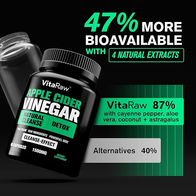 Organic Apple Cider Vinegar Capsules with The Mother - Energy Help Plus Heart, Gut, and Immune Health Support - Gluten Free, Dairy Free - Raw Probiotic and Prebiotic - Vegan ACV, Astragalus Root