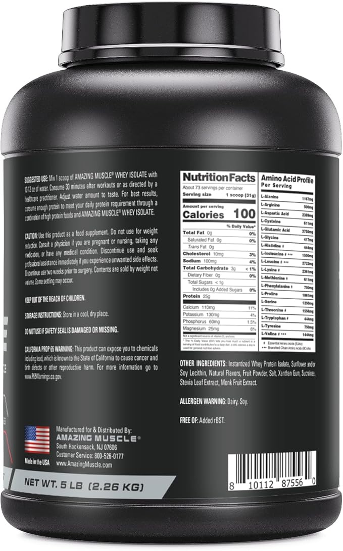 Whey Protein Isolate Powder | 25 Grams Protein Per Serving | 100% Whey Isolate | Zero Fat | Made in USA (5 Lb, Strawberry)