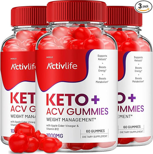 ActivLife Keto ACV Gummies - Active Life Keto Apple Cider Vinegar Gummies, ActivLife Keto + ACV Weight Management Gummies ActiveLife Advanced 1000mg Formula (3 Pack - 180 Gummies)