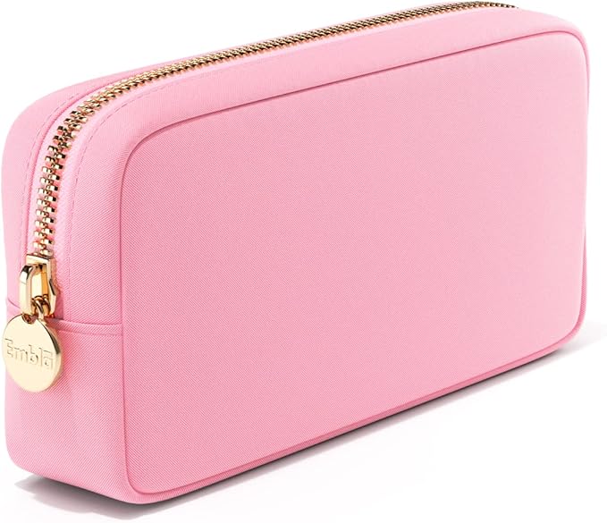 Embla Makeup Bag Travel Cosmetics Pouch and Toiletry Bag, Nylon Zipper Pouch Purse, Cute Make Up Organizer Storage Tote for Women Girls, Waterproof Travel Skincare Case, Small Makeup Bags, Ballet Pink