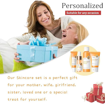 Skin Care Kit Vitamin C Women Gifts - Travel Essentials - 4PCS Antioxidant Facial Skin Care Products with Toner, Serum, Face & Eye Cream - Skincare for Girls 10-12(One Size, 4PCS Vitamin C Scent)