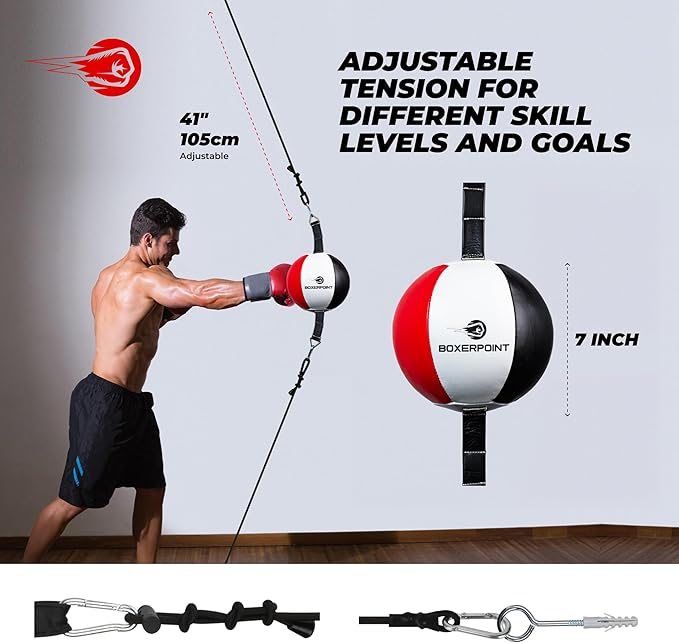 Boxerpoint Bag for Boxing - Premium Punching Bags - Durable PU Leather & Adjustable Cords Double Ended Punching Bag, Speed Bags for Adults & Kids, Boxing Equipment