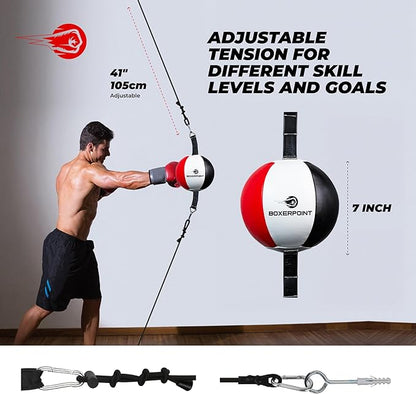 Boxerpoint Bag for Boxing - Premium Punching Bags - Durable PU Leather & Adjustable Cords Double Ended Punching Bag, Speed Bags for Adults & Kids, Boxing Equipment