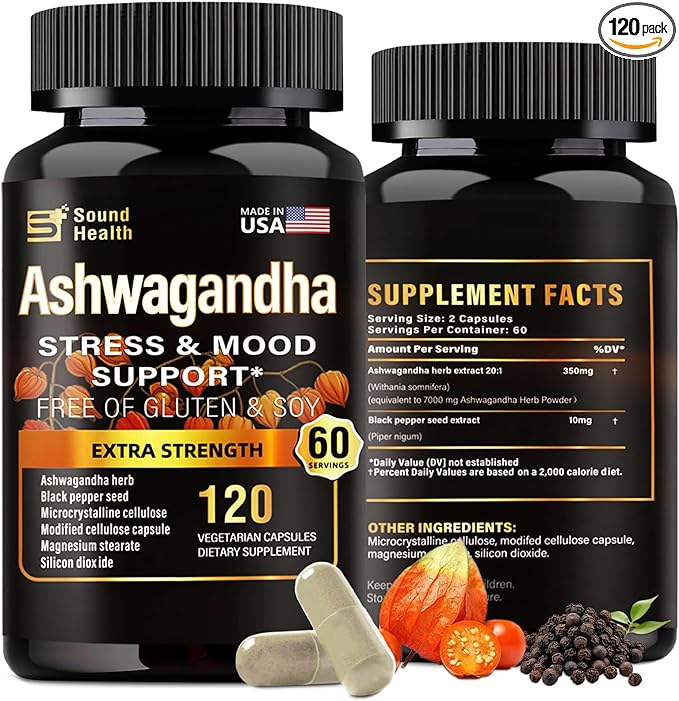 Organic Ashwagandha Capsules Supplement - 7000mg Herb Powder Equivalent per Serving - Stress Relief, Immune Support, Hormone Balance - Enhanced Nutrient Absorption - 120 Capsules (60 Servings)
