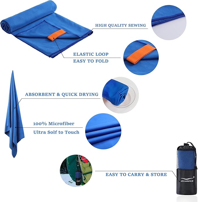 CHARS Camping Towels Microfiber Sand Free Beach Towel (30" x 63") with