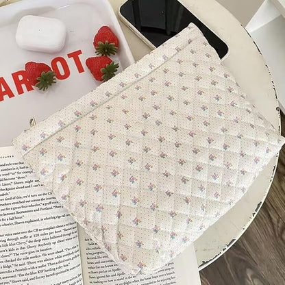 Cosmetic Bags for Women Makeup Bag Large Capacity Purse Travel Toiletry Zipper Storage Pouch Make up Brushes Organizer for Gifts (White, mini flowers)