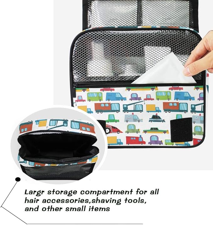 senya Hanging Travel Toiletry Bag Kit Boys Makeup Case Cosmetics Organizer for Men Women (Cartoon Boy Cars)
