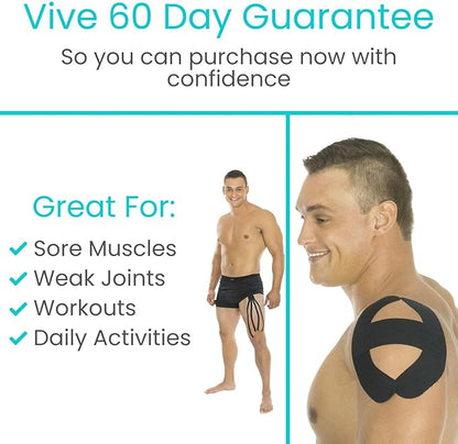 Vive Kinesiology Tape (105 Feet) - Therapeutic Athletic Support Tape - Uncut Kensio Roll - Muscle and Joint Recovery for Shoulder, Back, Knee, Elbow and Ankle Pain Relief - Waterproof for Sports