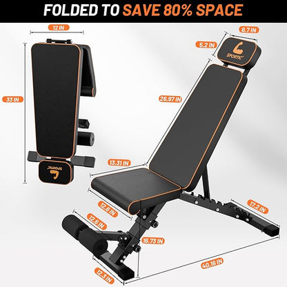 SPORTIC Adjustable Weight Bench - 880LBs Workout Bench