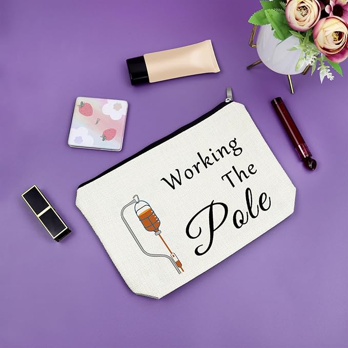 Sazuwu Nurse Practitioner Gifts for Women Funny Makeup Bag Nurse Appreciation Week Gifts Working the Pole Thank You Graduation Birthday Cosmetic Travel Bag