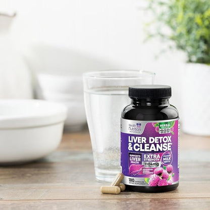 Gentle Liver Cleanse Detox & Repair Formula - Herbal Liver Support Supplement: Milk Thistle with Silymarin, Artichoke Extract, Dandelion, Beet, Chicory Root, & Turmeric for Liver Health - 180 Capsules