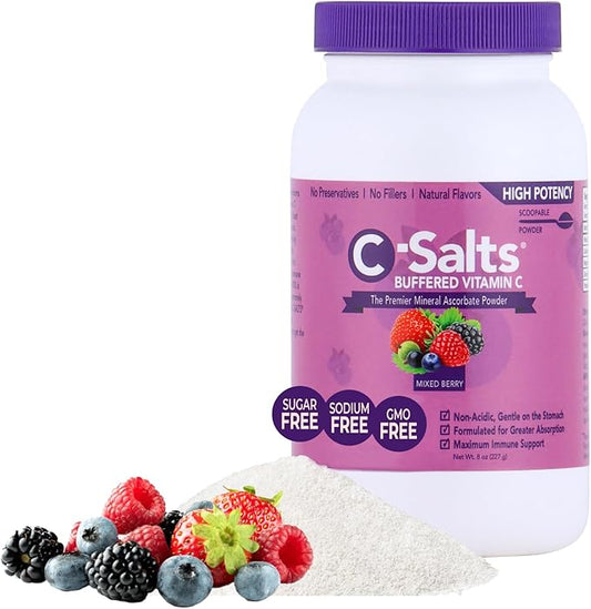 4000mg Vitamin C Powder Supplement - 100% Pure Buffered Powdered Drink with Ascorbate C - Potent Immune Support, Stomach-Friendly, Organic, Vegan, Sodium & Sugar-Free, Mixed Berry 8oz