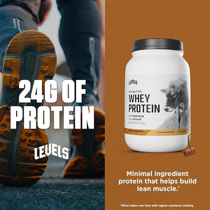 Levels Grass Fed Whey Protein Powder, No Artificials, 24G of Protein, Vanilla Cinnamon, 2LB