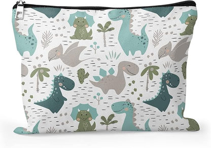 Cafl Cute Dinosaur Makeup Bag Dino Make Up Bag Zipper Cosmetic Pouch Large Toiletry Bag Travel Linen Make Up Organizer for Purse for Women 10×8Inch