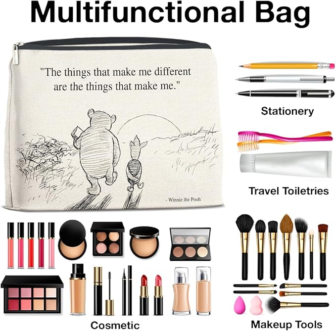 YeleY Pooh Bear Gifts for Women Girls, Classic Pooh Bear Makeup Bag Inspirational Gift for Girls Women Friends Sisters Daughter Pooh Bear Cosmetic Bag