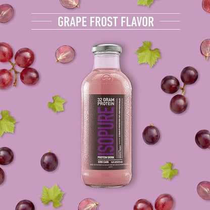 Isopure Zero Carb 32g Protein Ready-to-Drink, Whey Protein Isolate, Grape Frost, 16 Fl Oz (12 Bottles)