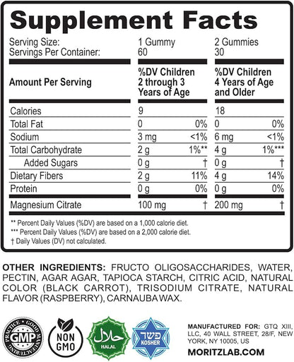 DR. MORITZ Sugar-Free Calm Magnesium Gummies for Kids and Adults - Kids Magnesium Gummies - Magnesium Citrate Gummies (60 Count (Pack of 2), Raspberry)