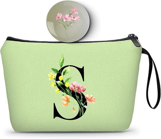 SEAMOON Women Birthday Unique Bride to be Bridal Shower Initial Gifts for Mom Sister Friend Her Teacher Aunt Makeup Cosmetic Bag with Mirror Mothers Day Christmas Graduation S