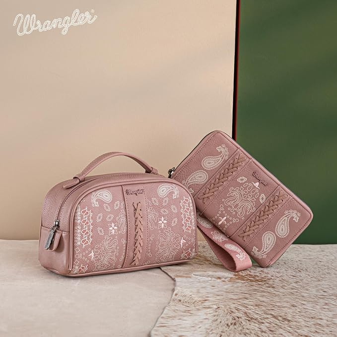 Wrangler Makeup Pouch Bag Mini Western Toiletry Purse Cosmetic Organizer Paisley Travel Pouch for Women