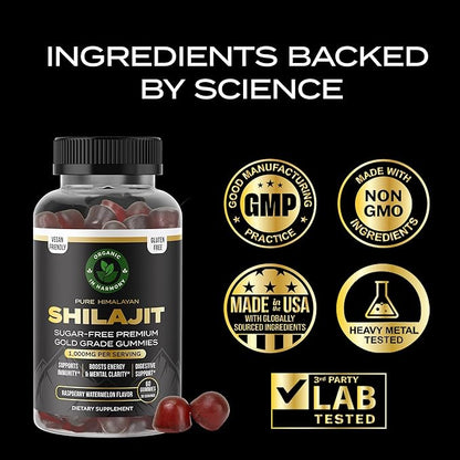 30,000 MG Pure Organic Shilajit Gummies for Men & Women, Sugar-Free Shilajit Supplement, 85+ Trace Minerals & Fulvic Acid - Improve Congitive & Mood, Immunity and Energy, 60 Gummies.