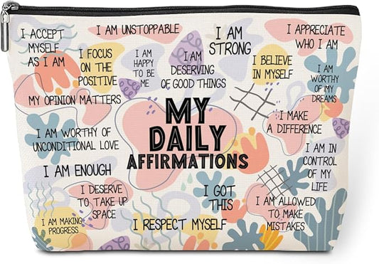 Positive Makeup Bag Daily Affirmations for Women Encouragement Inspirational Mental Health Gifts for Female Sister Friend Boss Coworker Birthday Friendship Christmas Office Travel Toiletry Bag