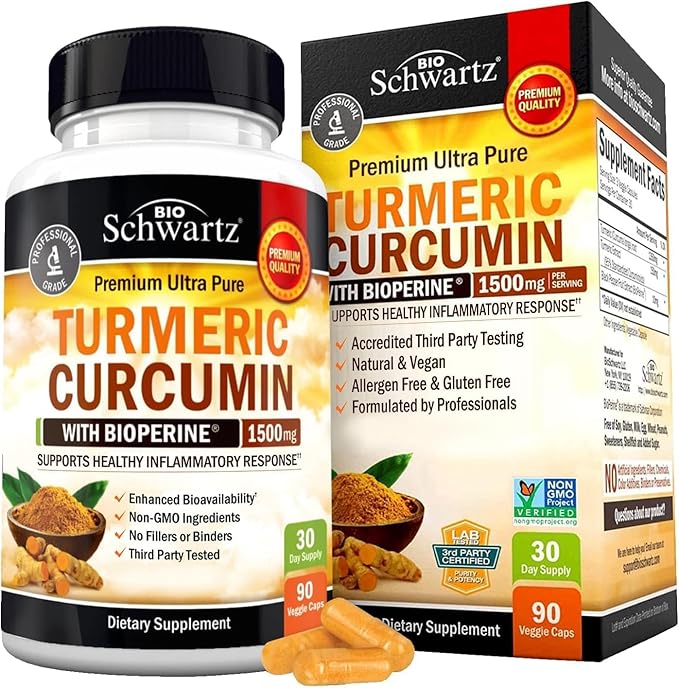 Turmeric Curcumin with Black Pepper Extract 1500mg - High Absorption Ultra Potent Turmeric Supplement with 95% Curcuminoids and BioPerine - Non GMO Tumeric Capsules for Joint Support - 90 Capsules