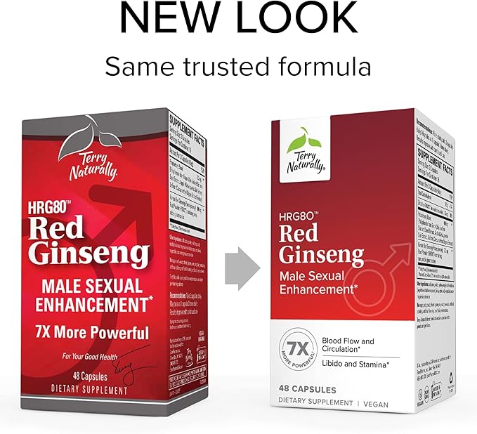 Terry Naturally Male Sexual Health - Dietary Supplement to Support Healthy Blood Flow & Circulation - Herbal Supplement with Korean Red Ginseng - Supplement for Men to Aid Healthy Energy - 48 Capsules