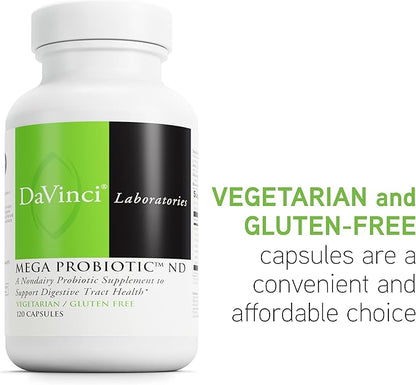 DaVinci Labs Mega Probiotic ND - Non-Dairy Probiotic Supplement Supports Gut, Digestive & Brain Health* - Gut Health Support Supplement with Non-Dairy Probiotic Complex* - 120 Vegetarian Caps
