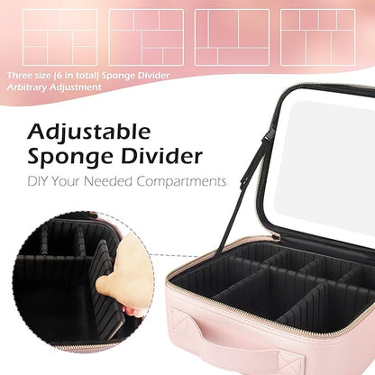 MOMIRA Travel Cosmetic Train Case with Lighted Mirror 3 Color Scenarios Cosmetic Bag Organizer with Adjustable Dividers Makeup Storage for Women, Makeup Accessories & Tools Case Phosphor