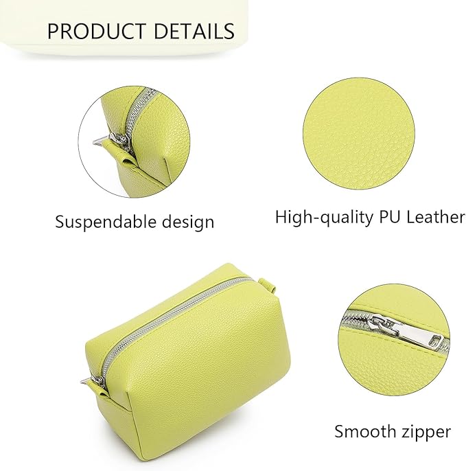 PU leather Organizer Bag Lightweight Cosmetic Bag with Ring Clasp Perfect Travel Makeup Bag for Women (Grass/PU)