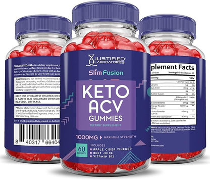 Slim Fusion Keto ACV Gummies Advanced 1000MG Slimfusion Keto Gummies Formula Apple Cider Vinegar Formulated with Pomegranate Beet Juice Powder B12 Vegan Non GMO 60 Gummys