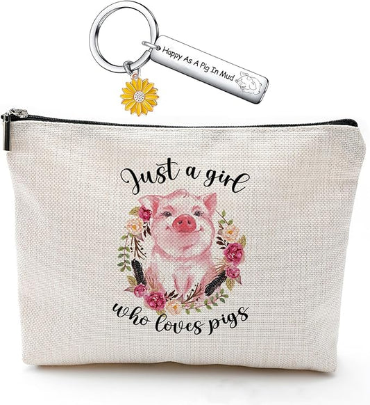 Pig Gift for Girls Women, Pig Lover Gift Makeup Bag, Pig Print Stuff, Funny Birthday Christmas Gift for Sister Girl Best Friend, Just A Girl Who Loves Pigs(Pig), as the pictures shown