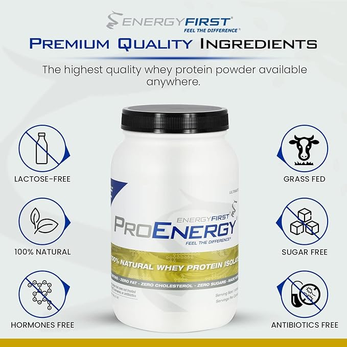 EnergyFirst Vanilla Whey Protein Isolate - Grass Pasture Fed, Zero Lactose, Gluten-Free, All-Natural | Sugar-Free Shake for Keto & Recovery, 2lb