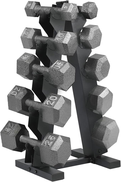 HolaHatha Hexagonal Dumbbell Free Hand Weight Set w/Rack