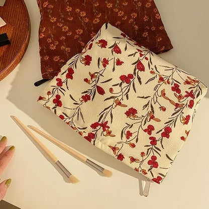 SxoSyo Cosmetic Bags for Women Makeup Bag Large Capacity Purse Travel Toiletry Zipper Storage Pouch Make up Brushes Organizer for Gifts (flowers and plants, Beige)