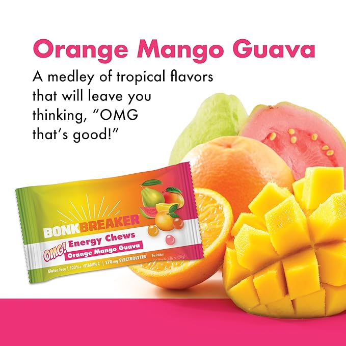 Bonk Breaker Energy Chews with Electrolytes, Orange Mango Guava, Easy to Chew Energy Gummies, 10 Pack