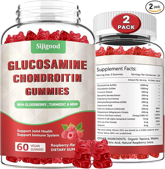 2 Pack Enhanced 3000mg Glucosamine Chondroitin Gummies with MSM for Adults - Extra-Strength Joint Health & Flexibility, Antioxidant & Immune Support Supplement, 120 Count