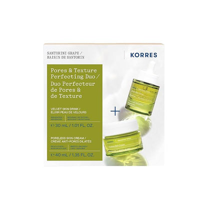 KORRES Santorini Grape Duo Regimen Set, Velvet Skin Drink Face Oil & Poreless Skin Cream, Smooth & Hydrate Skin, Refine Pores & Texture, Resveratrol & Salicylic Acid, Vegan, Full Size, 30ml + 40ml