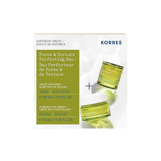 KORRES Santorini Grape Duo Regimen Set, Velvet Skin Drink Face Oil & Poreless Skin Cream, Smooth & Hydrate Skin, Refine Pores & Texture, Resveratrol & Salicylic Acid, Vegan, Full Size, 30ml + 40ml
