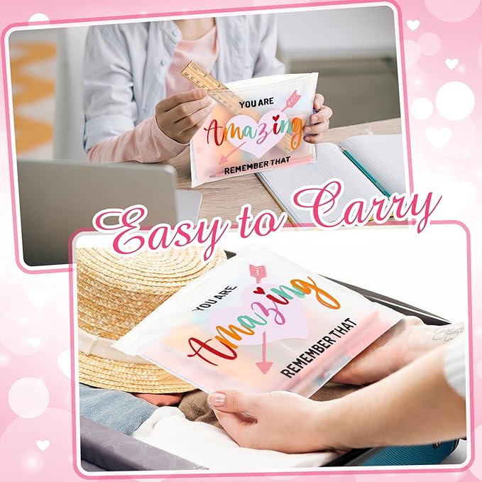 Reginary 100 Pcs Inspirational Gifts for Girls Women Travel Cheer Makeup Bag Bulk Loved Quotes Cosmetic Bags with Zipper Thank You Encouragement Birthday Gift Bag (Elegant)
