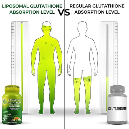 Liposomal Glutathione 500mg - Active Form L Glutathione (Reduced) for Maximum Absorption - Made with Organic Whole Foods - Master Antioxidant & Detoxifier - Immune & Cardiovascular Support - 120 count