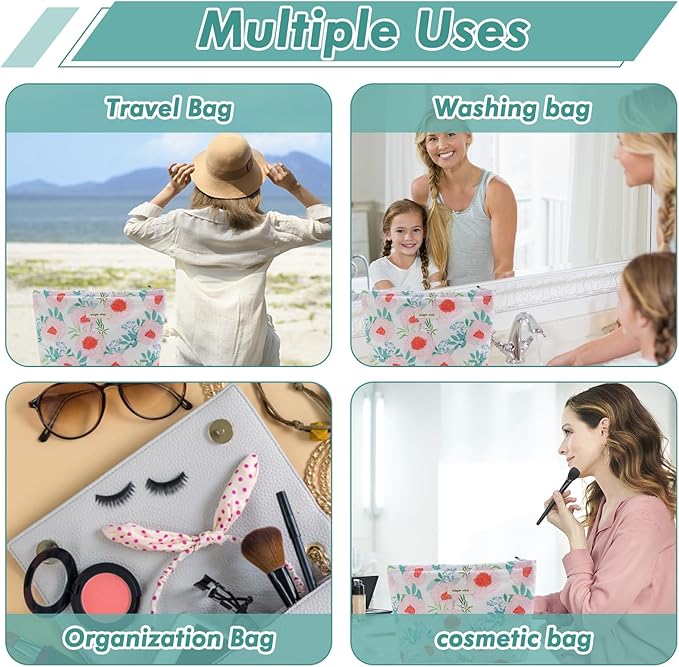 Flower Makeup Bag Travel Large Floral Cosmetic Bags Cute Makeup Pouch Zipper Cosmetic Pouch for Purse Aesthetic Make up Organizer Bag Portable Toiletry Bag for Women Girls Her Female