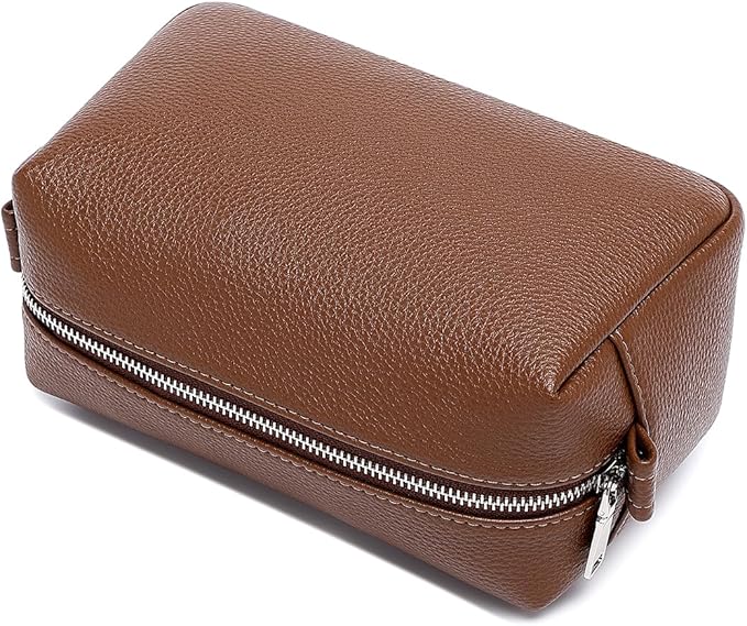 PU leather Organizer Bag Lightweight Cosmetic Bag with Ring Clasp Perfect Travel Makeup Bag for Women (Toffee Brown/PU)