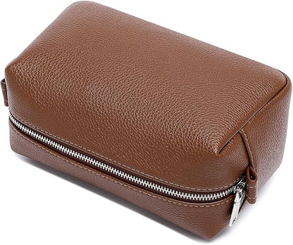 PU leather Organizer Bag Lightweight Cosmetic Bag with Ring Clasp Perfect Travel Makeup Bag for Women (Toffee Brown/PU)