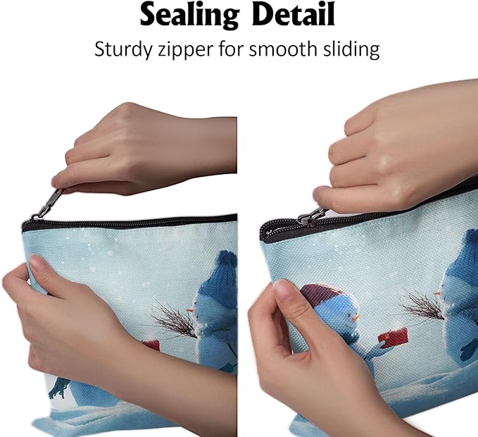 Cafl Christmas Snowman Makeup Bag Makeup Bags Winter Christmas Landscape Zipper Cosmetic Pouch Large Toiletry Bag Travel Linen Make Up Organizer for Purse for Women<10×8Inch>