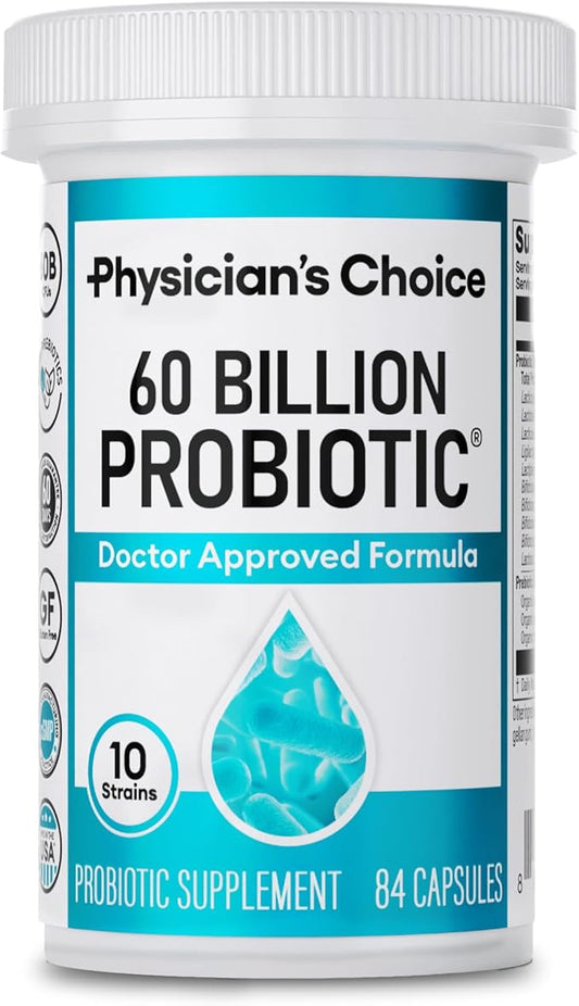 Physician's CHOICE Probiotics 60 Billion CFU - 10 Strains + Organic Prebiotics - Immune, Digestive & Gut Health - Supports Occasional Constipation, Diarrhea, Gas & Bloating - for Women & Men - 84ct