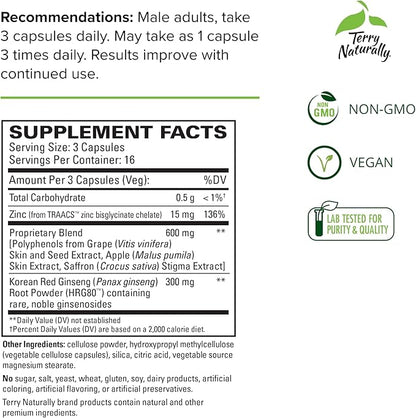 Terry Naturally Male Sexual Health - Dietary Supplement to Support Healthy Blood Flow & Circulation - Herbal Supplement with Korean Red Ginseng - Supplement for Men to Aid Healthy Energy - 48 Capsules