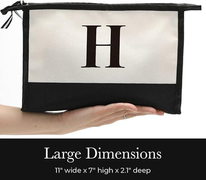 Monogrammed for Women Initial bridesmaid gifts, Personalized monogram Monogram Cosmetic Bag,Travel Makeup Bag Suitable for Wedding weekend Beach Gift for Women Teachers Friends.Pure letters H