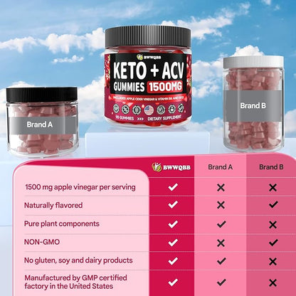 2 Pack Keto ACV Gummies Advanced Formula 1500mg, 180 Vegan Gelatin-Free Advanced Keto Acv Gummies with Pomegranate & Beetroot, Natural Ingredients, Alternative to Keto Drops